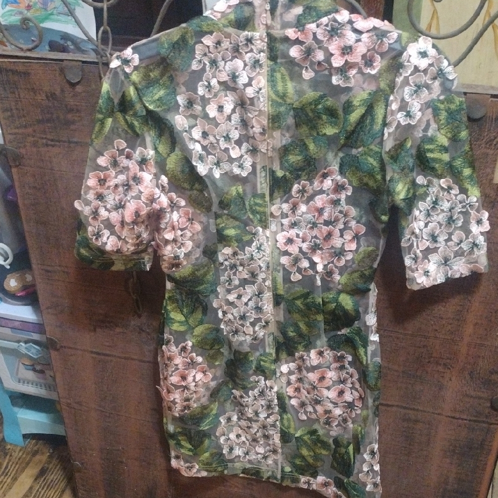 Fashion Nova Floral Mesh Dress in Pink and Green - Picture 7 of 9